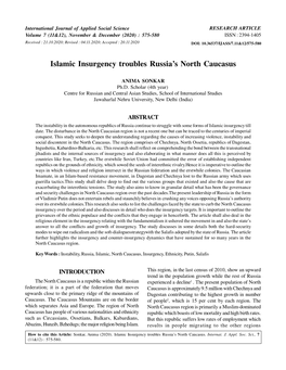 Islamic Insurgency Troubles Russia's North Caucasus