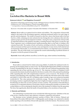 Lactobacillus Bacteria in Breast Milk