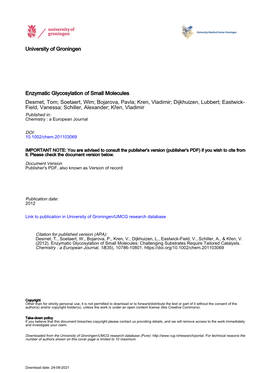 Enzymatic Glycosylation of Small Molecules