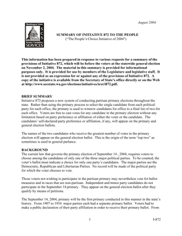 INITIATIVE 872 to the PEOPLE (“The People’S Choice Initiative of 2004