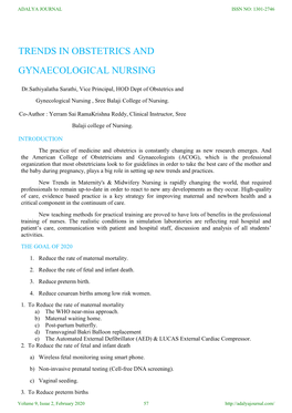 Trends in Obstetrics and Gynaecological Nursing