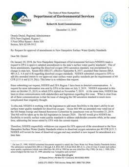 Re: Request for Approval of Amendments to New Hampshire Surface Water Quality Standards