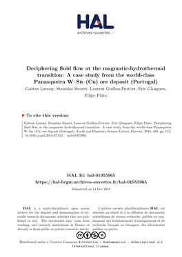 A Case Study from the World-Class Panasqueira W–Sn–(Cu) Ore Deposit (Portugal) Gaëtan Launay, Stanislas Sizaret, Laurent Guillou-Frottier, Eric Gloaguen, Filipe Pinto