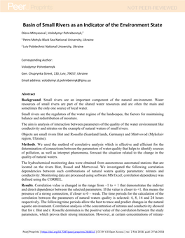 Basin of Small Rivers As an Indicator of the Environment State