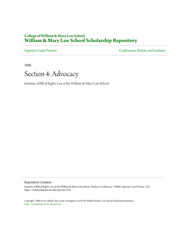 Section 4: Advocacy Institute of Bill of Rights Law at the William & Mary Law School