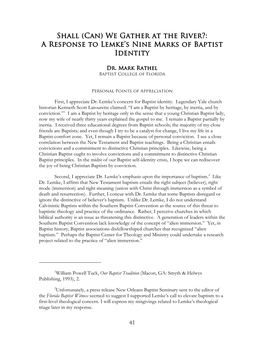 Shall (Can) We Gather at the River?: a Response to Lemke's Nine Marks of Baptist Identity
