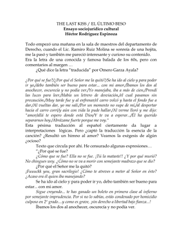 THE LAST KISS / EL ÚLTIMO BESO Ensayo Sociojurídico Cultural Héctor Rodríguez Espinoza