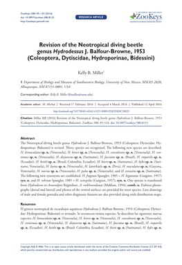 ﻿Revision of the Neotropical Diving Beetle Genus Hydrodessus J. Balfour-Browne, 1953 (Coleoptera, Dytiscidae, Hydroporinae, Bi