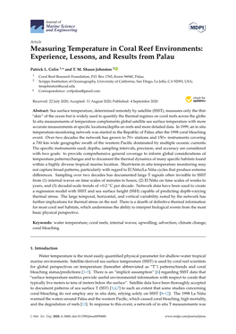 Measuring Temperature in Coral Reef Environments: Experience, Lessons, and Results from Palau