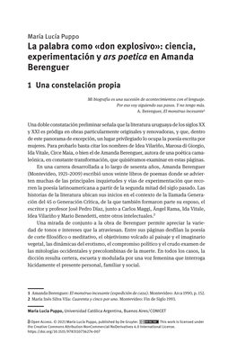 Ciencia, Experimentación Y Ars Poetica En Amanda Berenguer