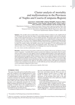 Cluster Analysis of Mortality and Malformations in the Provinces of Naples and Caserta (Campania Region)