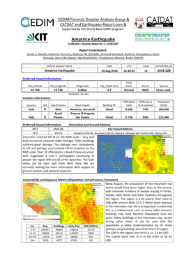 Amatrice Earthquake 26.08.2016 – Situation Report No
