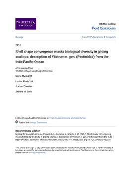 Shell Shape Convergence Masks Biological Diversity in Gliding Scallops: Description of Ylistrum N