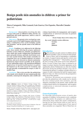 Benign Penile Skin Anomalies in Children: a Primer for Pediatricians