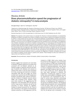 Review Article Does Phacoemulsification Speed the Progression of Diabetic Retinopathy? a Meta-Analysis