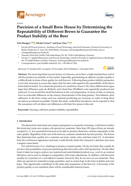 Precision of a Small Brew House by Determining the Repeatability of Diﬀerent Brews to Guarantee the Product Stability of the Beer