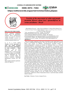 Toxicity of the Macerated of White and Purple Jurubeba Flowers About Bees Apismelliferas in Sertao Paraibano - Brazil