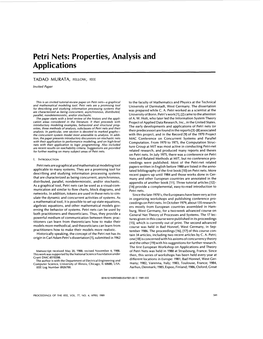 Petri Nets: Properties, Analysis and Applications