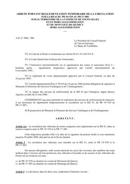 Arrete Portant Reglementation Temporaire