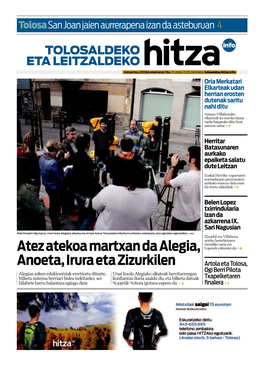 Atez Atekoa Martxan Da Alegia, Anoeta,Irura Eta Zizurkilen