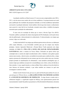 APRESENTAÇÃO ÁGUA VIVA 2018.1 DOI: 10.26512/Aguaviva.V3i1.12207