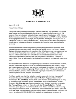 Principal's Newsletter