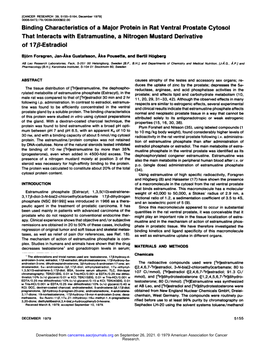 Binding Characteristics of a Major Protein in Rat Ventral Prostate Cytosol That Interacts with Estramustine, a Nitrogen Mustard Derivative of 17ÃŸ-Estradiol