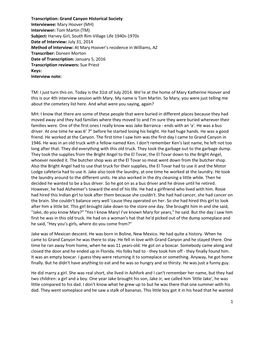 1 Transcription: Grand Canyon Historical Society Interviewee: Mary Hoover (MH) Interviewer: Tom Martin (TM) Subject: Harvey Girl