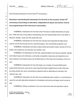 J Bol4 BOARD of SUPERVISORS .:1 Page I 6114/2005 1 Centers in the Bay Area, Intersection Is Well-Known for Its Commitment to Emphasizing The