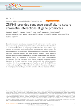 ZNF143 Provides Sequence Specificity to Secure Chromatin Interactions At