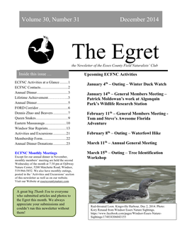 December 2014 the Egret the Newsletter of the Essex County Field Naturalists’ Club