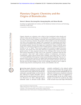 Planetary Organic Chemistry and the Origins of Biomolecules