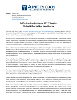 Griffin-American Healthcare REIT IV Acquires Medical Office Building Near Phoenix