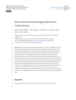 Review Article: Permafrost Trapped Natural Gas in Svalbard, Norway