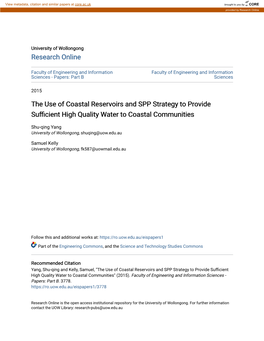 The Use of Coastal Reservoirs and SPP Strategy to Provide Sufficient High Qualityater W to Coastal Communities