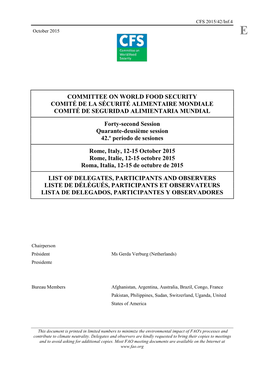 List of Delegates, Participants and Observers Liste De Délégués, Participants Et Observateurs Lista De Delegados, Participantes Y Observadores