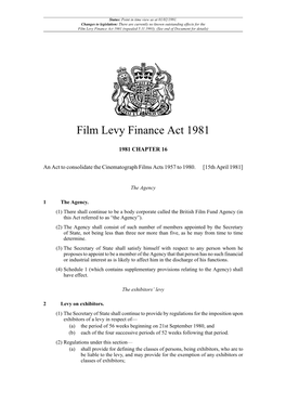 Film Levy Finance Act 1981 (Repealed 5.11.1993)