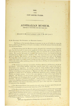 AUSTRALIAN MUSEU~F. (REPORT of TRUSTEES for Tile YEAR 1888.)