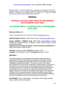 Physical Activity and Youth in the Franco Dictatorship (1937-1961)