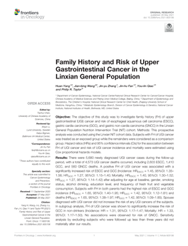 Family History and Risk of Upper Gastrointestinal Cancer in the Linxian General Population