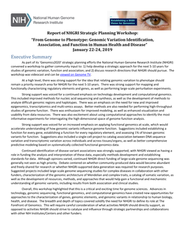 Report of NHGRI Strategic Planning Workshop