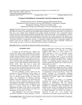 Transport Scheduling for Sustainable Urban Development in Italy