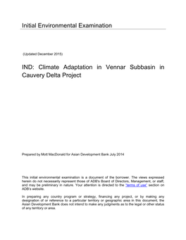 Initial Environmental Examination IND: Climate Adaptation in Vennar