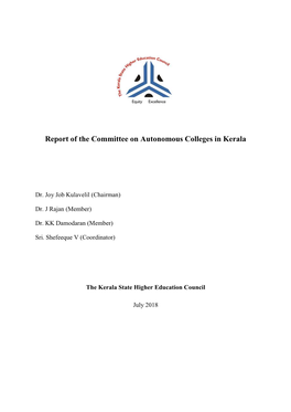 Report of the Committee on Autonomous Colleges in Kerala