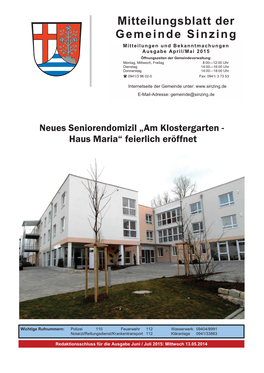 Mitteilungsblatt Der Gemeinde Sinzing