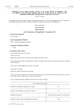 Publication of the Single Document Referred to in Article 94(1)(D) of Regulation (EU) No 1308/2013 of the European Parliament An