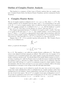 Outline of Complex Fourier Analysis 1 Complex Fourier Series