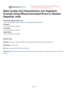 Water Quality, Soil Characteristics and Vegetation Diversity Along E Uent