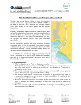 Eldib Pandi| Update on Suez Canal Blockage Re MV EVER GIVEN We