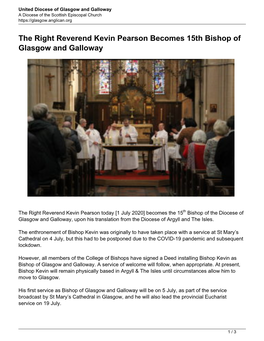 The Right Reverend Kevin Pearson Becomes 15Th Bishop of Glasgow and Galloway